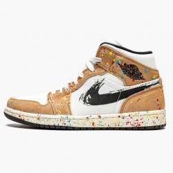 Kicksonfire Jordan 1 Mid SE Brushstroke Sail/Black/Cider/Chile Red DA8005-100