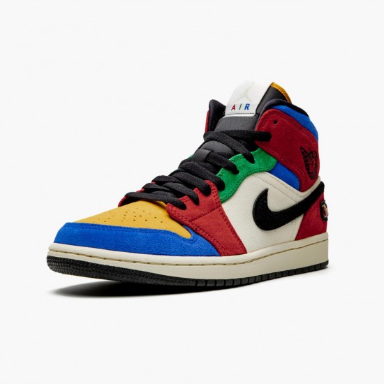 Kicksonfire Jordan 1 Mid SE Fearless Blue the Great Muslin/Varsity Red-Royal-Taxi-Black CU2805-100