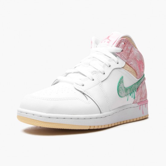 Kicksonfire Jordan 1 Mid SE GS Ice Cream White/Arctic Punch/Pale Vanilla/Green Glow DD1666-100