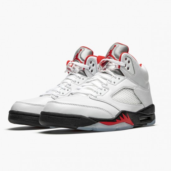 Kicksonfire Jordan 5 Retro Fire Red Silver Tongue True White/Fire Red/Black  DA1911-102