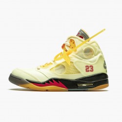 Kicksonfire Off-White x Air Jordan 5 Retro Sail Sail/Fire Red/Muslin Black  DH8565-100