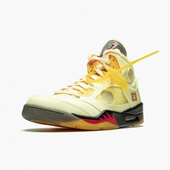 Kicksonfire Off-White x Air Jordan 5 Retro Sail Sail/Fire Red/Muslin Black  DH8565-100