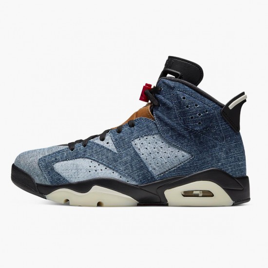 Kicksonfire Jordan 6 Retro Washed Denim Black Sail/Varsity Red/Black 384664-060