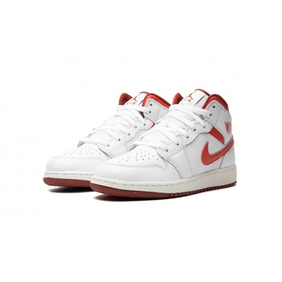 Nike Air Jordan 1 Mid GradeSchool WHITE DUNE RED FJ3464-160 Shoes