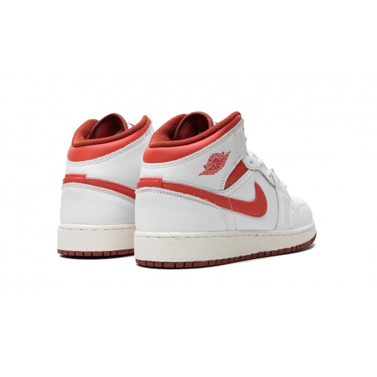 Nike Air Jordan 1 Mid GradeSchool WHITE DUNE RED FJ3464-160 Shoes