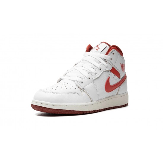 Nike Air Jordan 1 Mid GradeSchool WHITE DUNE RED FJ3464-160 Shoes